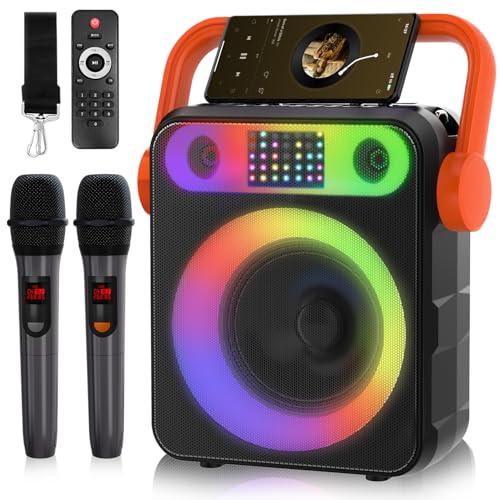 Karaoke Machine with Two Wireless Microphones, Portable Karaoke Machine for Adults & Kids, Bluetooth...