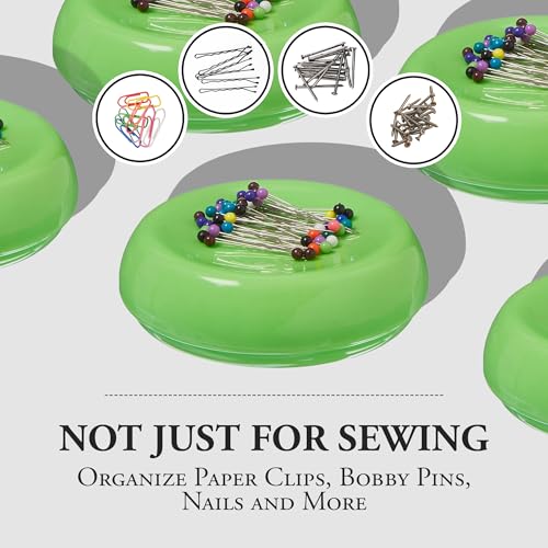 Image of Grabbit Magnetic Sewing Pincushion with 50 Plastic Head Pins - Magnet Pin Organizer for Quilting, Embroidery, Needles, Bobby Pins, & Craft Storage, Lime Green