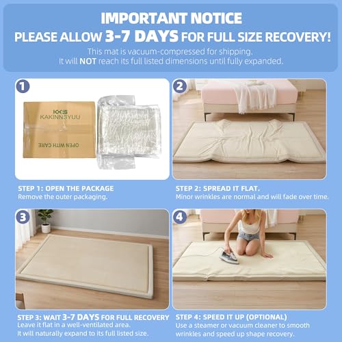 Image of 2 Inch Thick Baby Play Mat for Floor, Memory Foam Tummy Time Mat with Non-Slip Backing, Soft Micro Flannel 79X71nch Playpen Carpet Crawling Tatami for Infants Toddlers Kids, Beige