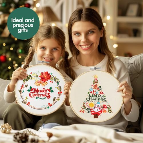 Image of wtisan Christmas Embroidery Kit, Cross Stitch Kits for Beginners, Needlepoint with All Tools & Instructions, Stamped Hand Embroidery Starter Kit for Holiday Crafts & Xmas Home Decor, W12