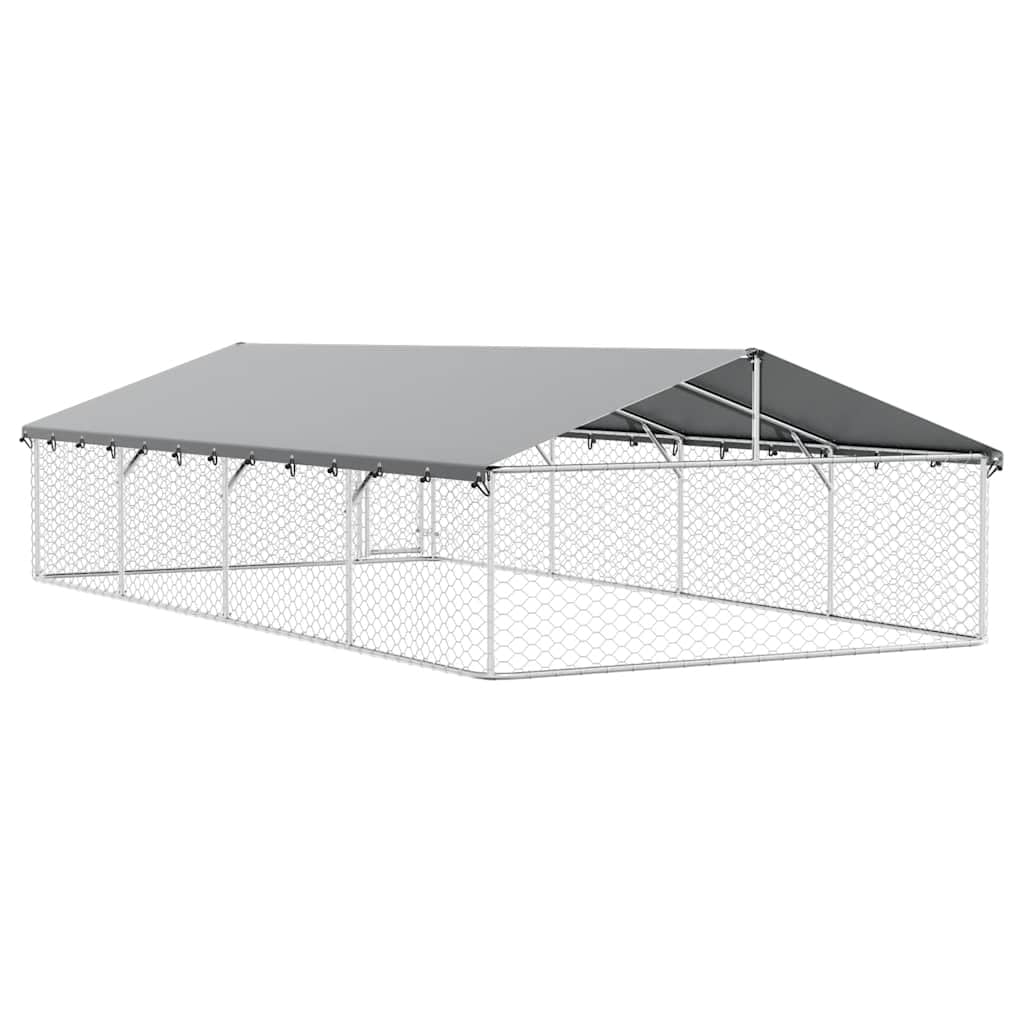 Galvanized Steel Outdoor Dog Kennel with Roof | Features a lockable door and 20x10x5 ft backyard run area for large dogs and puppies.