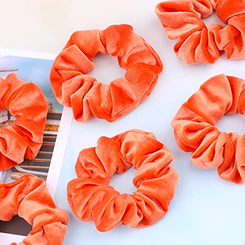 VENUSTE Orange Scrunchies, Premium Velvet Scrunchy for Hair Solid Colors Thick Hair Bands - Image 4