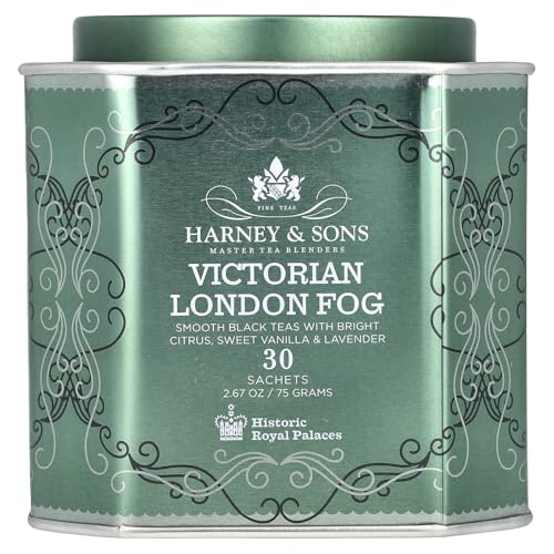 Harney & Sons (ハーニー&サンズ) Victorian London Fog (ビクトリア ロンドン フォグ) 、ピラミッド型のティーバッグ、30サシェ入り缶、75g [並行輸入品]のサムネイル