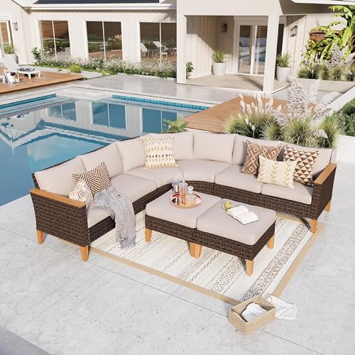 GREEN PARTY 8 Pieces Wicker Patio Furniture Set, All-Weather Outd...