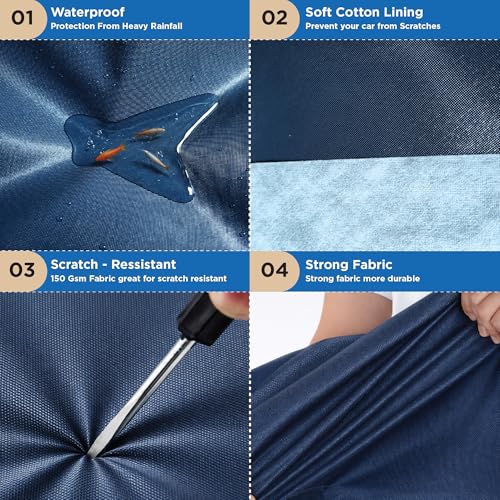 Image of Car Cover for Tata Safari 2019-2020 | 100% Waterproof Heavy-Duty 3-Layer Car Body Cover | All-Weather Rain, UV, Sun & Dust Protection | Custom Fit | Mirror & Antenna Pockets | Navy Blue