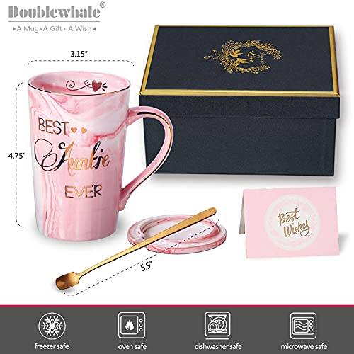 Best Auntie Gift - Pink Marble Coffee Mug with Spoon & Card - Image 7