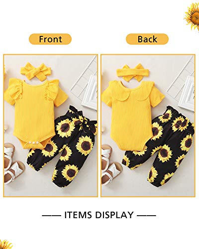 Image of Newborn Baby Girl Clothes Infant Girls Outfits Ruffle Sleeve Romper Bodysuit Floral Pants Toddler Baby Girl Outfits