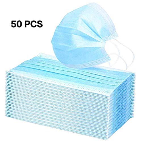 MERSUII Máscara 50 Pieza Azul de 3 Capas Desechables Ajuste de la máscara de la máscara del oído-Colgar Diseño Hombres y Mujeres Adultos Universal Máscara