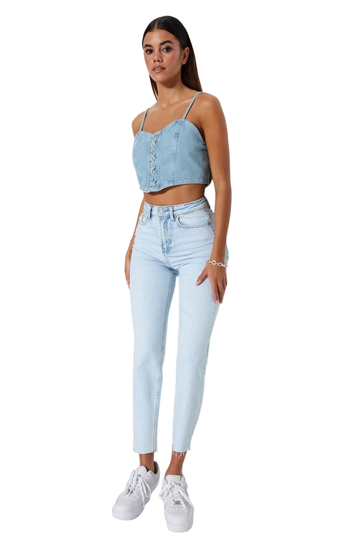 Trendyol Woman High Waist Straight Leg Mom Jeans,Light Blue,40