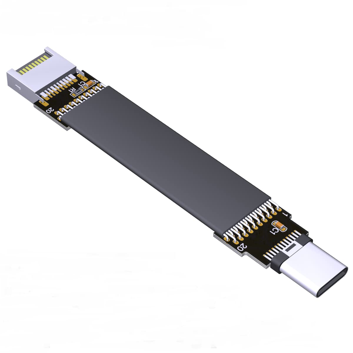 QJJ USB 3.2 Type-C Male to Type-E Male Flat Cable (30cm, T6B-F6A)