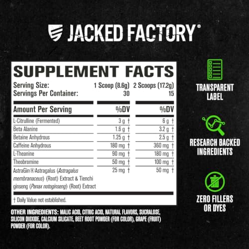 Image of Jacked Factory NITROSURGE Pre Workout Supplement - Endless Energy, Instant Strength Gains, Clear Focus and Intense Pumps - NO Booster & Powerful Preworkout Energy Powder - 30 Servings, Black Cherry