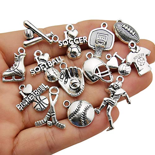 Wocraft 50Pcs Wholesale Bulk Lots Ball Game Sports Charms For Jewelry Making Mixed Smooth Tibetan Silver Metal Charms Pendants Diy For Jewelry Making Necklace Bracelet And Crafting (M352) #TOP1