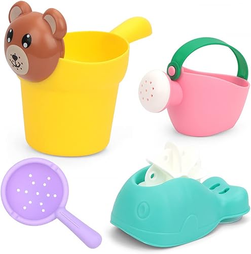 Miniatura 1 de Qidiwin Juguetes de agua para bañarse para niños, 4 juegos de botellas de agua para bebés, juego de botellas de agua de goma suave para playa (juego