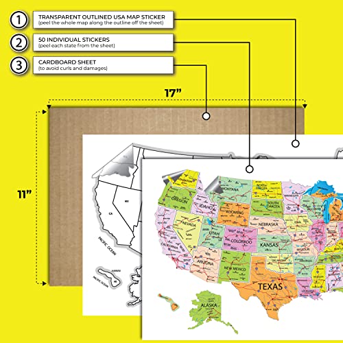 Image of RV State Travel USA Map Vinyl Sticker - Camper Trailer Decals for Window with State Flag - Road Trip Map of America - Waterproof, UV Protection for Window, Door or Wall (Roadmap)