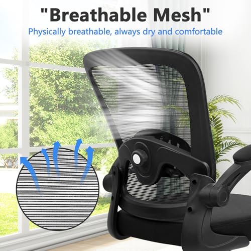 Image of KLASIKA Desk Chairs with Wheels, Ergonomic Mesh Back Home Office Chair Adjustable Lumbar Support & Height Swivel Rolling Computer Task Chairs with Flip Up Armrests for Conference Meeting, Black, 10PK