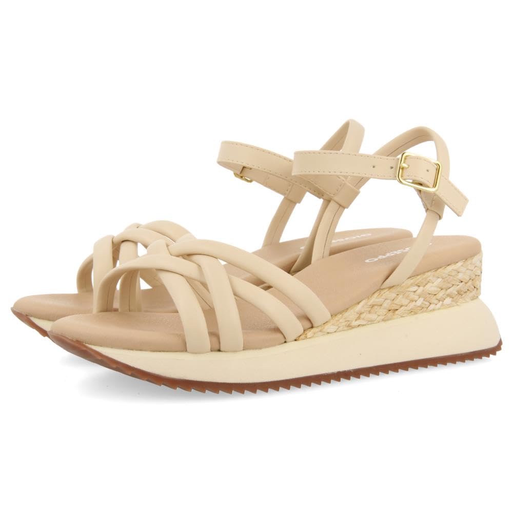 GIOSEPPO PERMET WOMEN'S BLACK WEDGE AND TUBULAR STRAPS SANDALS, ivory white, 8.5 UK