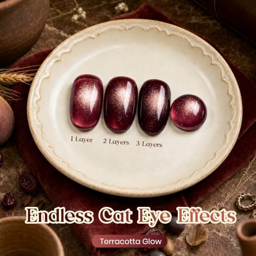 Image of Beetles Burgundy Red Cat Eye Gel Polish, Terracotta Glow 15ml Magnetic Gel