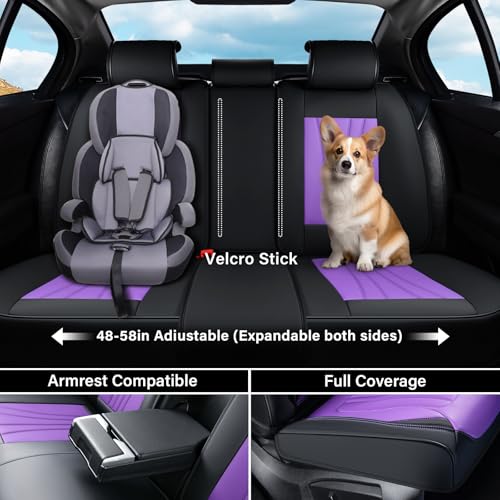 Image of Coverado Car Seat Covers Full Set, 5 Piece Car Seat Protector with Lumbar Support & Removable Headrest, Breathable Leather Front Rear Seat Cushion Universal Fit for Truck Automotive Purple