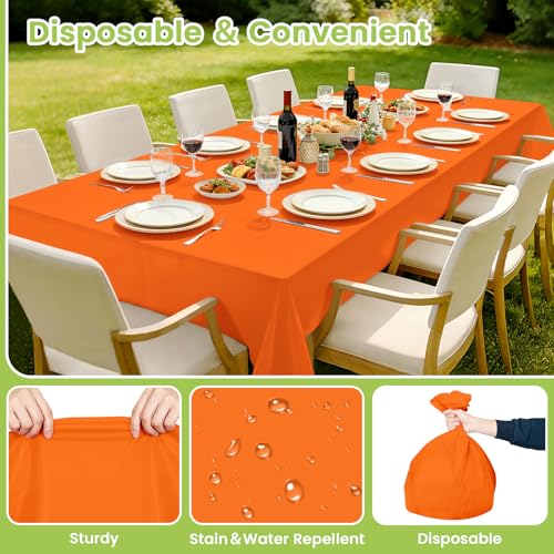 Image of Mulbozy 4 Pcs Orange Plastic Table Cloth Disposable, 54 x108 Inch