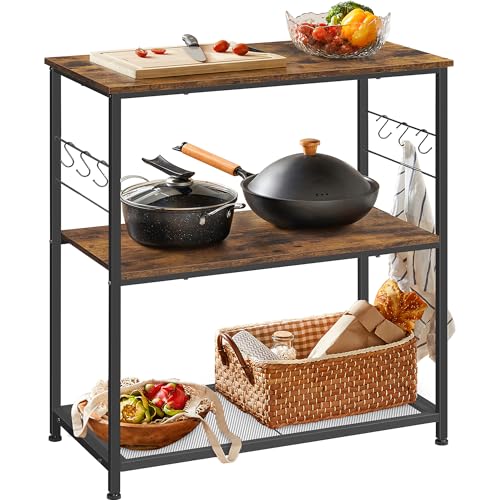 Comparison: Best Microwave For Kitchen Island 10 VASAGLE Bakers Rack, Kitchen Shelf, Kitchen Island, Microwave Oven Stand with 3 Open Shelves, 6 Hooks, Metal Frame, 15.7 x 31.5 x 35.4 Inches, Industrial, Rustic Brown and Black UKKI002B01