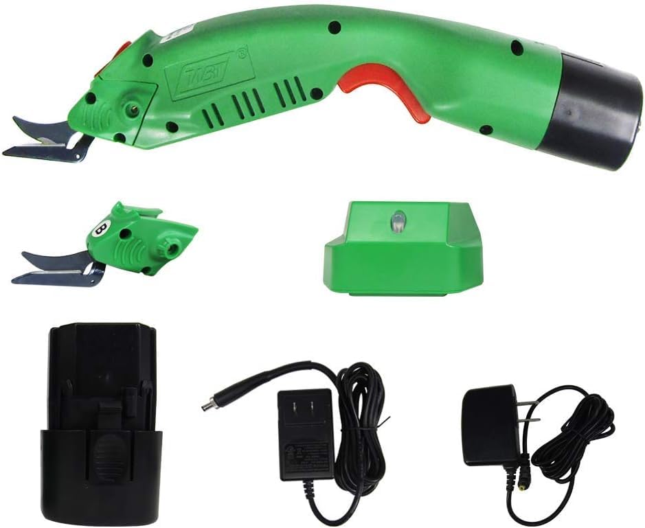 MXBAOHENG WBT-2 Cordless Electric Scissors 35W Rechargeable Fabric Cutter 0-8mm Electric Dressmakers Scissors for Cutting Fabric/Carpet/Leather(One Battery & A,B Cutter Head)