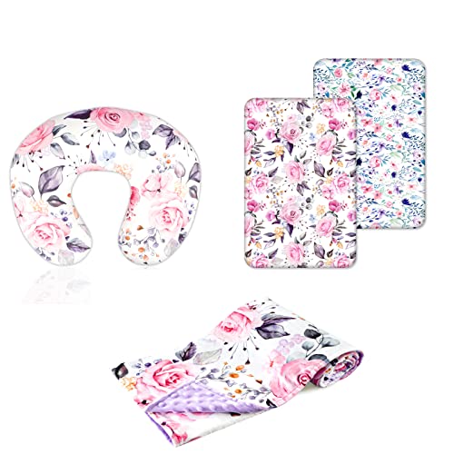 Image of Pea Pod Pack of Floral Nursing Pillow Cover Baby Blanket and Pack N Play Sheet