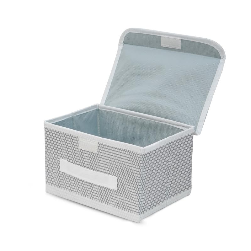 Image of Non-Woven Multipurpose Small Storage Box with Lid & Handles Foldable Cloth Storage Organizer Bin Ideal for Organizing Toys & Clothes (Grey, Pack of 2)
