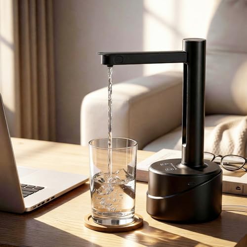 Latedaux 5 Gallon Dual-use Desktop Electric Water Bottle Dispenser USB Type-C Charging Automatic Countertop Drinking Water Bottle Pump for 2-5 Gallon Smart Water Jug Dispenser for Camping(Black)