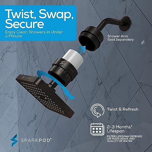 Image of SparkPod Filtered Shower Head, 23-Stage, 6 inch Square, Oil-Rubbed Bronze | Showerhead for Hard Water, High Pressure, Reduces Chlorine, Heavy Metals, For Dry Skin & Hair, Removable Capsule Filter