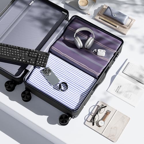 OLIXIS 3-Piece Luggage Set, 20/24/28 Inch Hardside Suitcases with Spinner Wheels, Lightweight ABS Hard Shell Travel Luggage, TSA Approved Lock, Expandable Carry-On & Checked Luggage–Black - Image 3