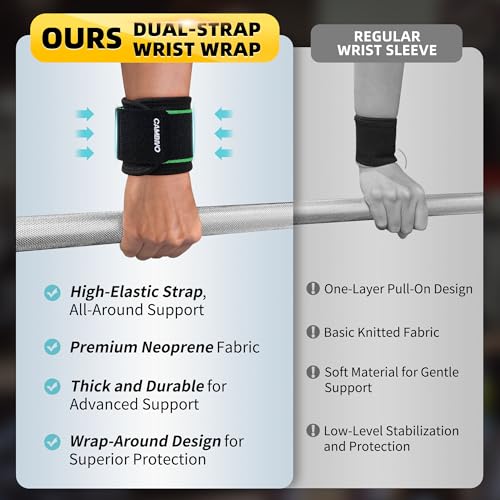 Image of CAMBIVO 2 Pack Wrist Brace for Carpal Tunnel with wraps, Black-Green | Wrist Support, Adjustable Wrist Wraps for Weightlifting, Tendonitis, Pain Relief, Sleeping, Night, Gym, Neoprene, Both Hands