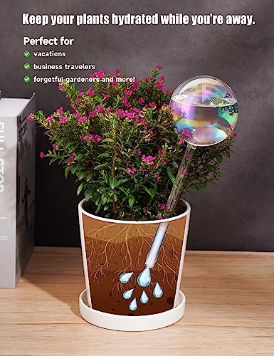 Tomorotec Selbstbewässernde Glaskugeln, schillernd, 6er-Pack (3 große + 3 kleine), automatische Bewässerung für Innen- und Außenpflanzen, einfach zu bedienen und zu pflegen
