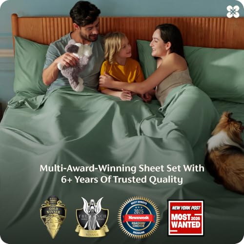 Image of Bedsure Full Size Bed Sheets, Cooling Sheets, Rayon Derived from Bamboo, PureWoven, Breathable & Soft, Deep Pocket Up to 16 Inches, Hotel Luxury Silky Bedding for Hot Sleepers, Sage Green