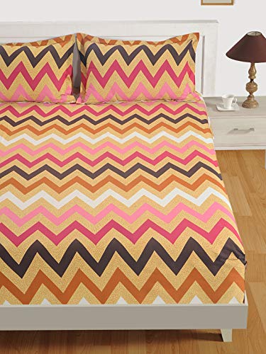 Image of Swayam Roto Cotton Single Bedsheet with 1 Pillow Cover | Size 60 x 90 inch | 144 TC | Geometric Design | Soft Breathable Bed Sheet | Comfortable & Durable for Bedroom - Brown