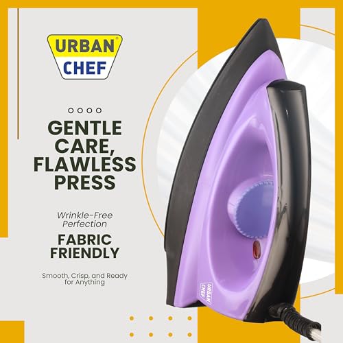 Image of Urban Chef Ease Pro Iron Press | 1 Year Warranty |1000 Watt | Iron Box, Press Iron | Electric & Dry Iron for Clothes | Light Weight | Non-Stick Coated Heavy Sole Plate | Purple & Black |