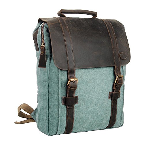 Mochila Vintage de Lona Zaino Tela Vintage P.KU.VDSL® Mochilas tipo casual y Cuero Bolso Casual para Viajes Bolsa de Escuela Unisex mochila de a diario Portátil Bolsa adecuada para 15 cuaderno (Azul Profundo)