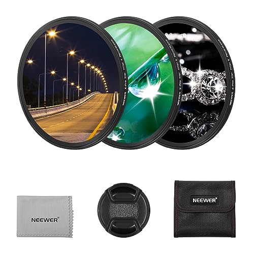 NEEWER 3PCS 40.5mm Star Filters, Adjustable Cross Screen Star Effect Filter (4, 6