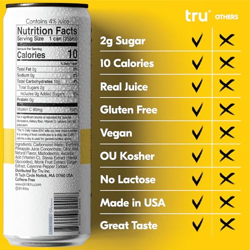Tru Seltzer Sampler, Variety Pack of Sparkling Water with Real Fruit Juice, Functional Ingredients & Natural Flavors, Gluten Free, Vegan, Low Calorie, Caffeine Free Options, 12 FL OZ Cans, 12 Pack