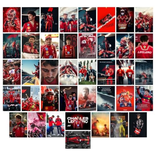Image of auraposter Charles Leclerc Poster (Set of 40) | Formula 1 Posters (15 x10 cm) | Ferrari Formula One Poster Charles Leclerc MiniPosters for Wall, Bedroom, Living roo m | Posters | Glue Dots Included