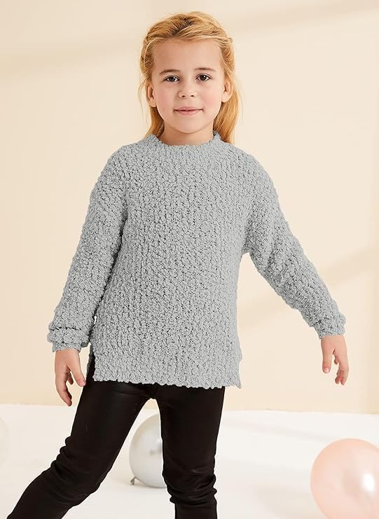 Tankaneo Girls Fuzzy Fleece Suéter cálido Cuello Redondo Sudadera Suelta con Abertura Lateral Gruesa Top de Color sólido