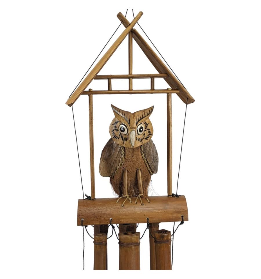 Carillon à Vent Bambou, Hibou en Noix de Coco