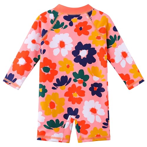 Image of HUAANIUE Baby /Toddler Girls Long Sleeve Zipper Closure Swimsuit One Piece Swimwear with UPF50+ Sun Protection