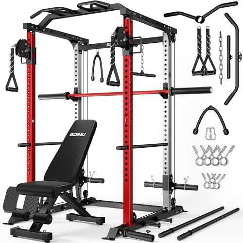 Image of DP01 Power Cage, 2000LBS Squat Rack with Cable Crossover and Dual Independent Pulley System, Full Cage for Full Body Training, Power Rack with More Training Attachments for Home Gym