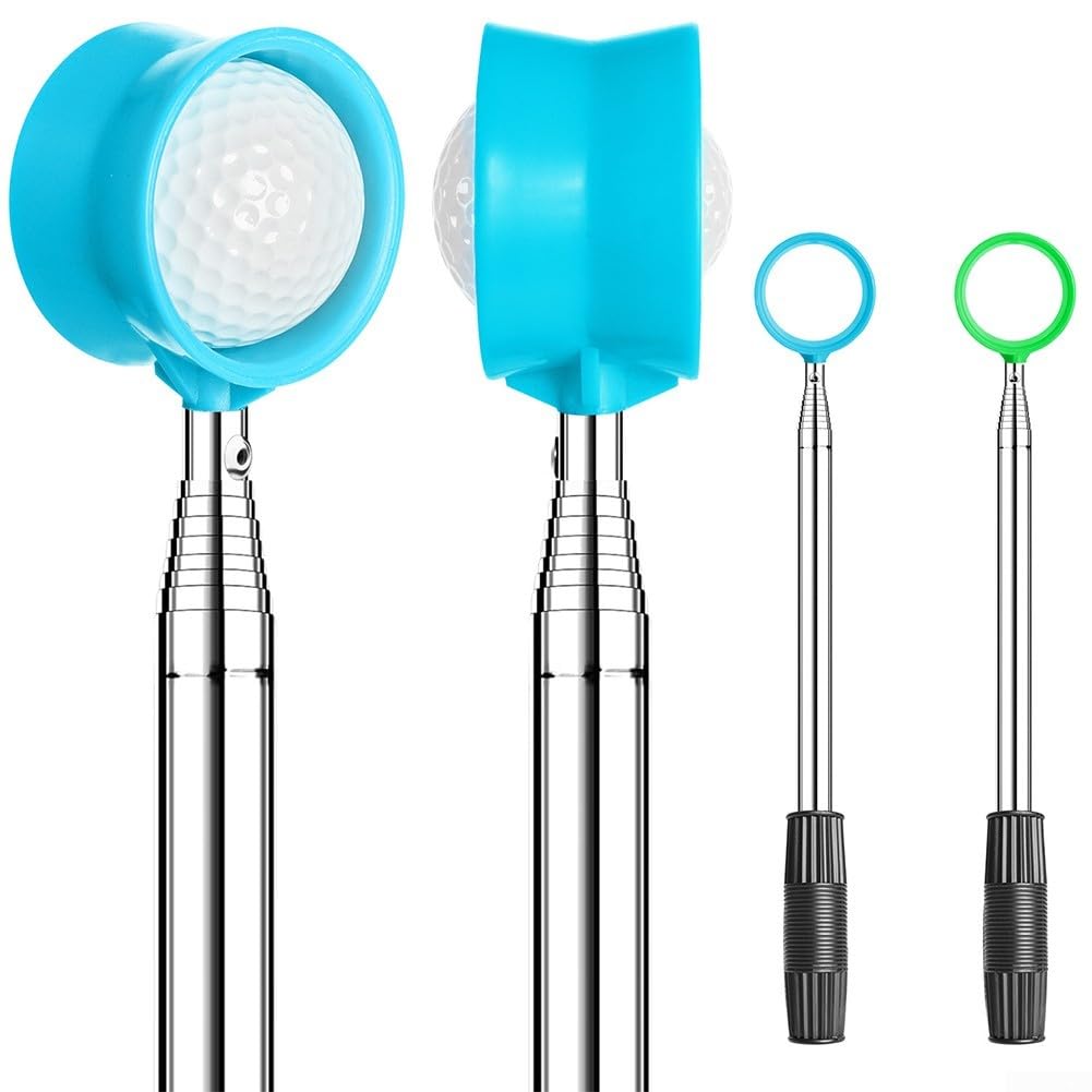 Recupero palline da golf in acciaio inox, 2,4 m, design telescopico con impugnatura in gomma per uso dell'acqua (verde, 3,5 m)