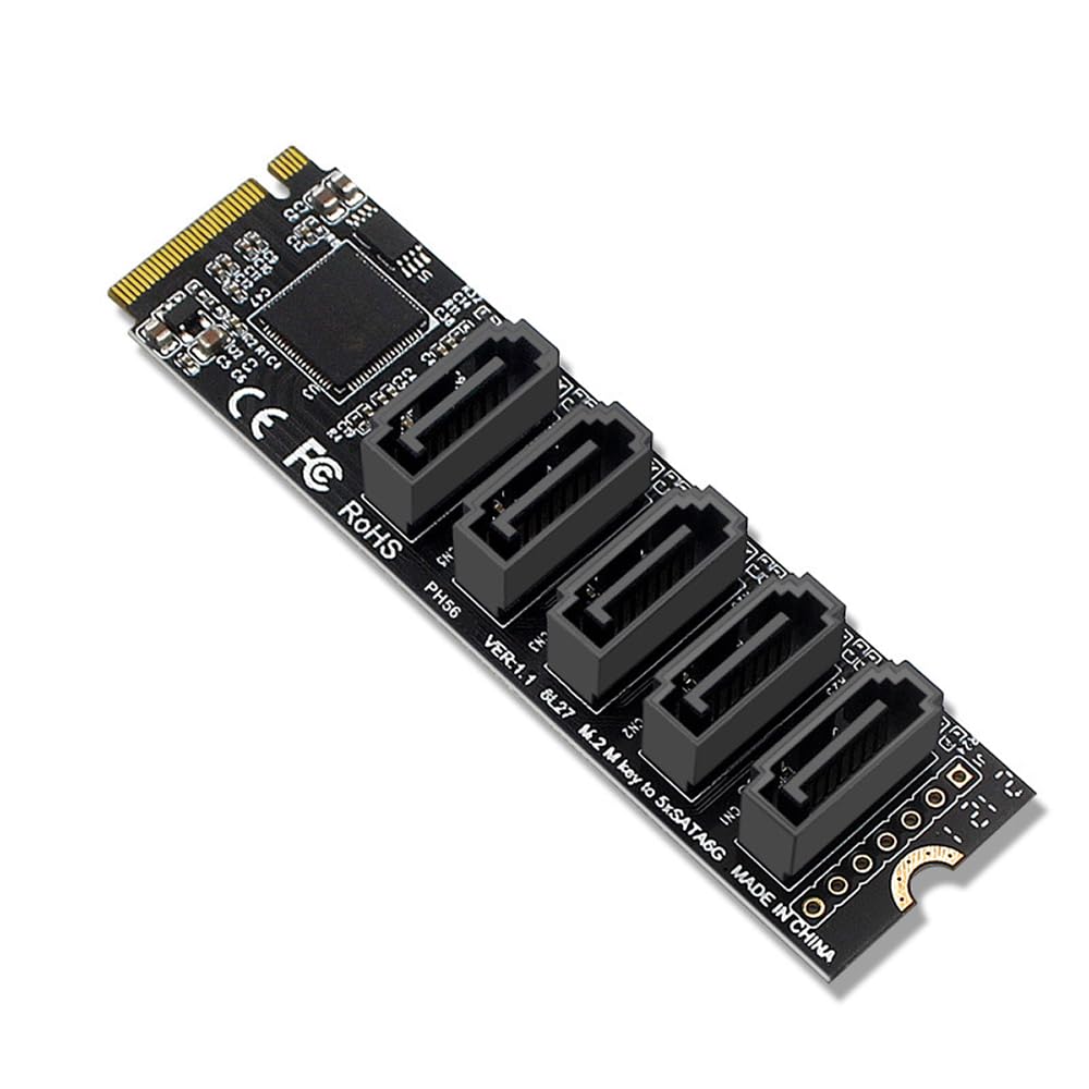 POFET Adattatore NVME a SATA M.2 a SATA a 5 porte con dispositivo di raffreddamento in alluminio JMB585 e funzione PM