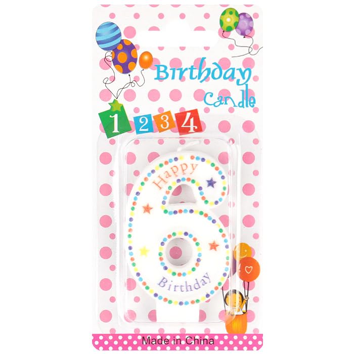 Goldedge Number 6 Happy Birthday Numeral Cake Topper Decoration Party Wedding Anniversary Candle (WHITE)