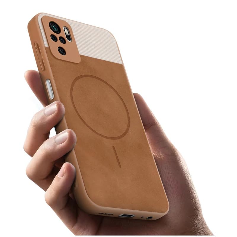 Image of Bintage case Dual-Leather Macc-Safe Design Phone Case| Soft Touch Finish | Full Camera Protectection Back Cover Compatible for REDMI Note 10s / 10 /Note 11SE - White & Nut Brown