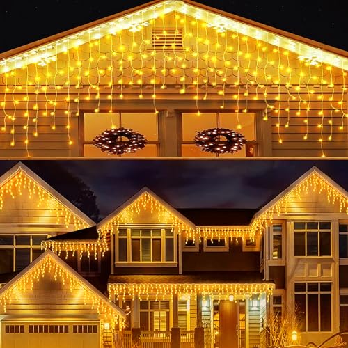 Acxilexy Guirnaldas Luces Carámbano Exteriores Interiores con Enchufe, 8 M 288 LEDs Luces Navidad con 8 Modos, Impermeable Guirnaldas de luce Cortina para Courtyard Navidad, Fiesta, Jardín