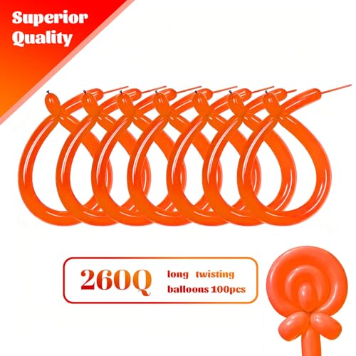 Image of 260 Orange Long Balloons for Balloon Garland Thickening Skinny Latex Twisting Animals Modeling Christmas Birthday Wedding Party Festival Decorations 100pcs