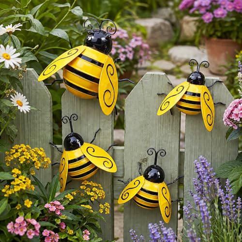 MACLARONX 4 PCS Metal Bumble Bee Garden Decor Outdoor...